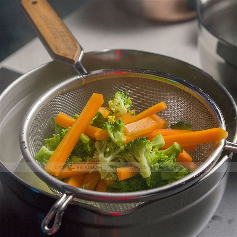 16CM(6英寸)木柄双层滤网面粉筛 家用烘焙粉筛过滤漏勺18-8不锈钢