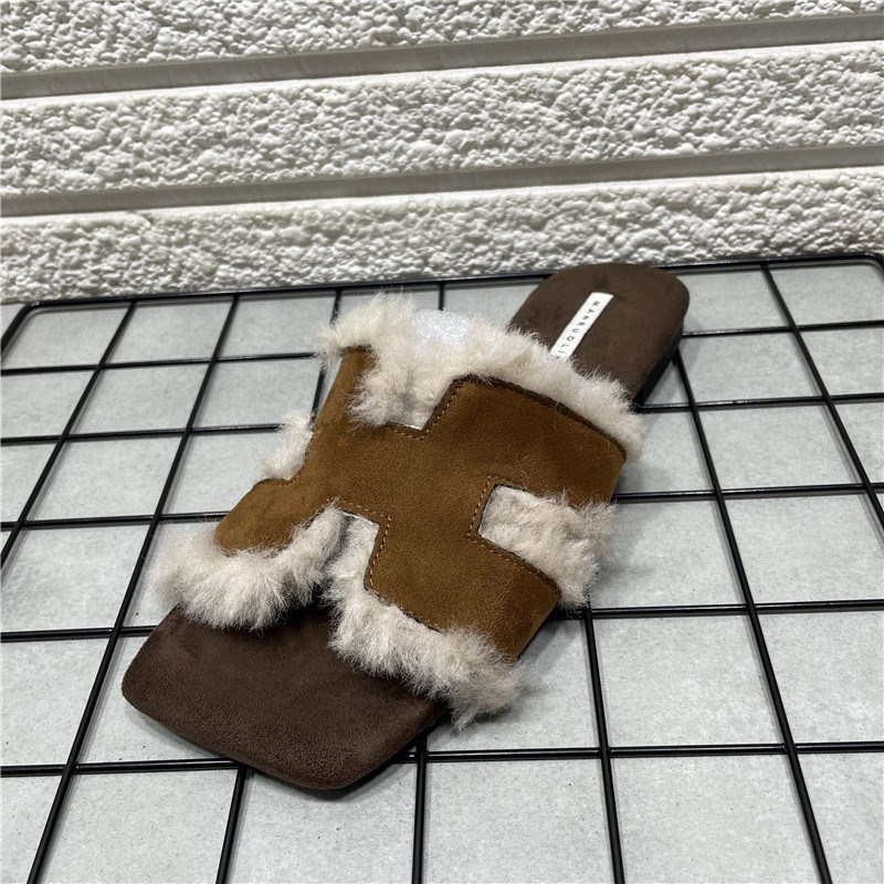 断码处理网红时尚毛毛鞋女鞋子外穿秋冬新款百搭毛茸茸拖鞋女棉拖