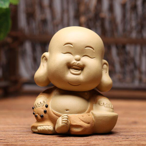 精品紫砂大头佛修心一笑小沙弥和尚茶宠雕塑禅意摆件开心弥勒佛乐