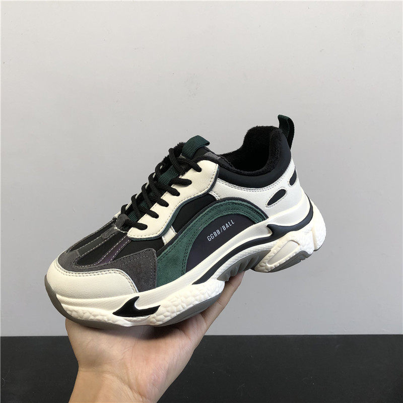 断码处理2020冬季新款真皮女鞋吸膜底加绒保暖运动鞋流行老爹鞋潮