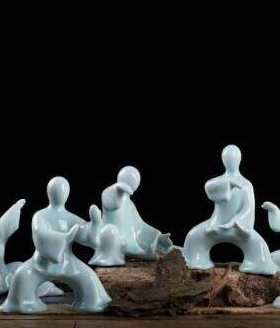 新中式太极人物禅意陶瓷摆件玄关书柜工艺品办公室创意雕塑装饰品