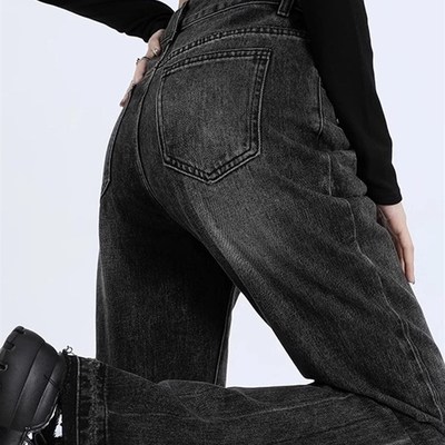 美式黑灰色微喇牛仔裤大码梨型身材遮胯显瘦喇叭裤不显三角区裤子
