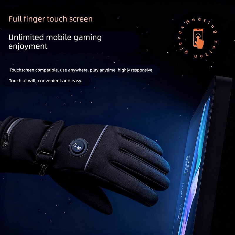 新款摩托车冬季骑行双面加热手套五指智能发热充电男款冬天防寒