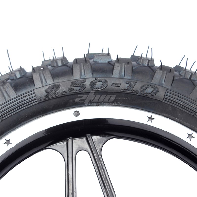 迷你摩托配件 47 49CC两冲小越野2.50-10寸前后轮毂钢圈内外轮胎