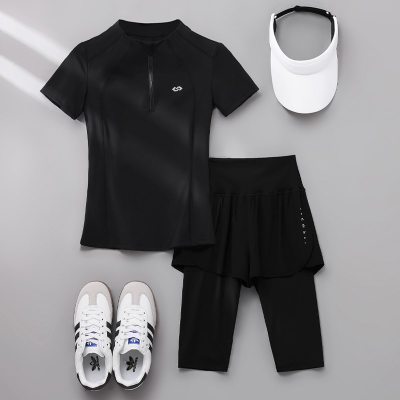 骑行服女公路自行车夏季新款五分裤速干短袖跑步健身显瘦运动套装