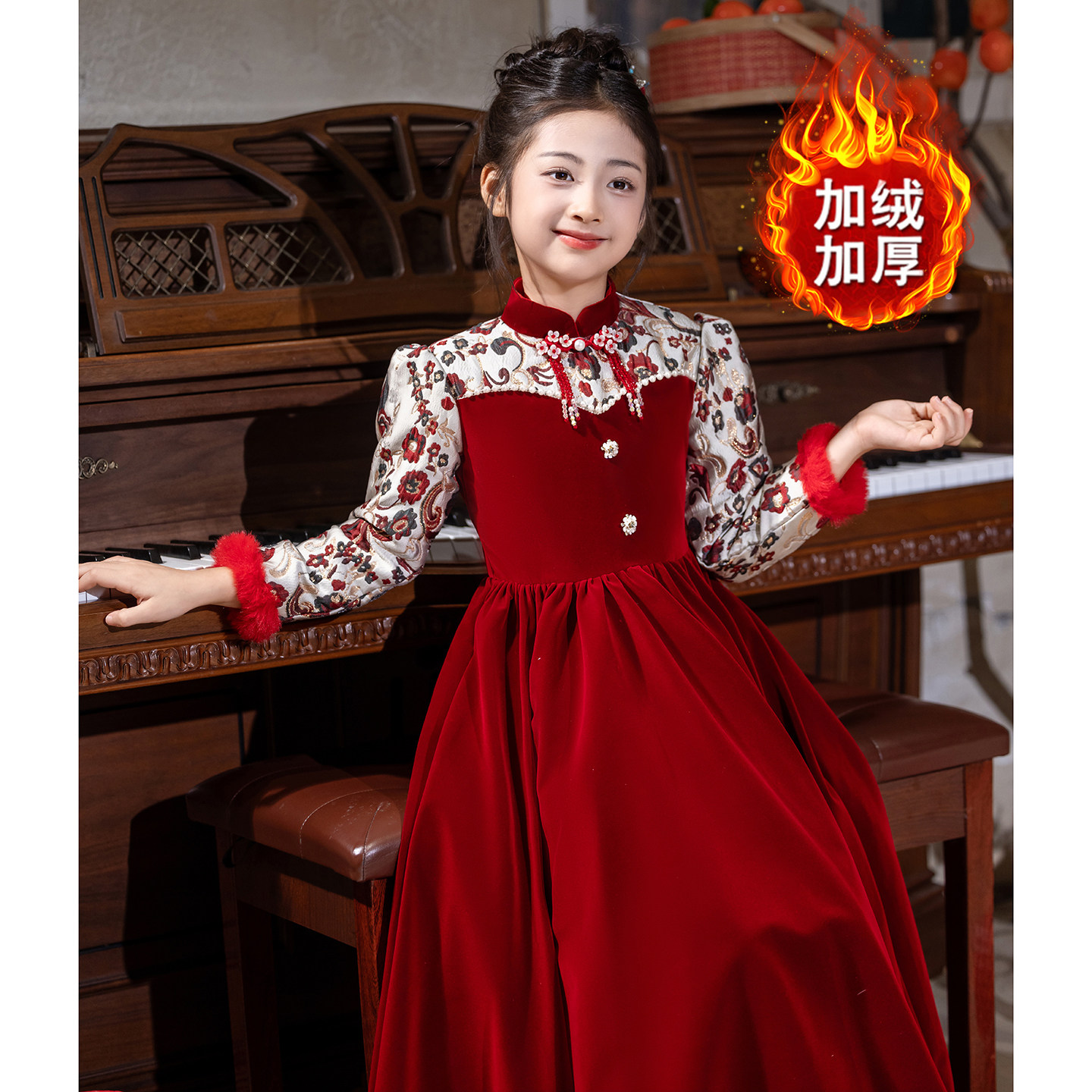 红色拜年服加绒加厚汉服
