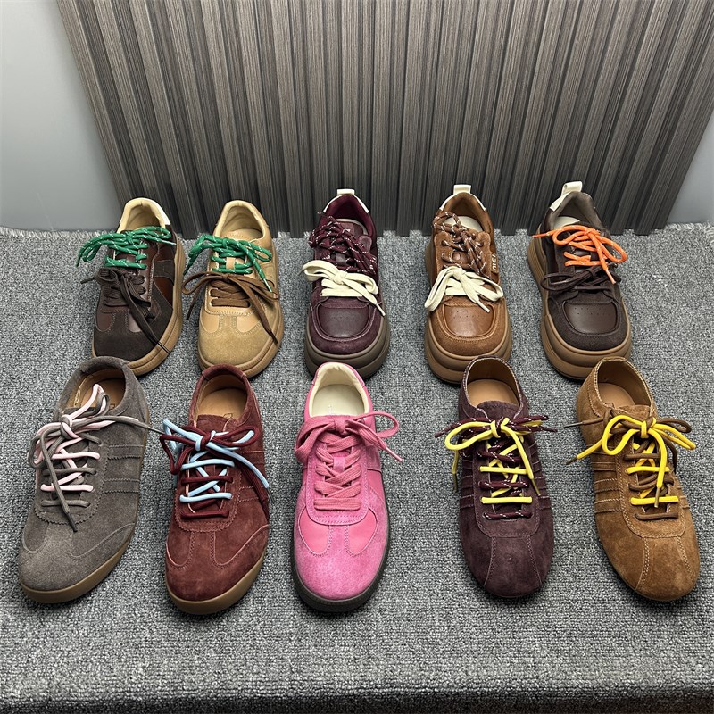 品牌处理真皮德训鞋女2025年春季新款磨砂皮复古百搭休闲勃肯板鞋