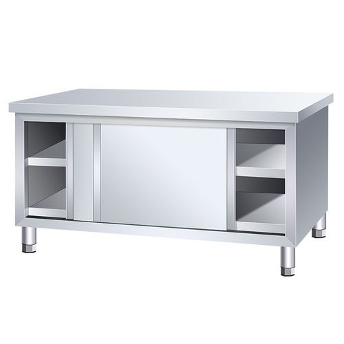 不锈钢工作台商用厨房操作台面储物柜带拉门厨房柜橱柜切菜桌子