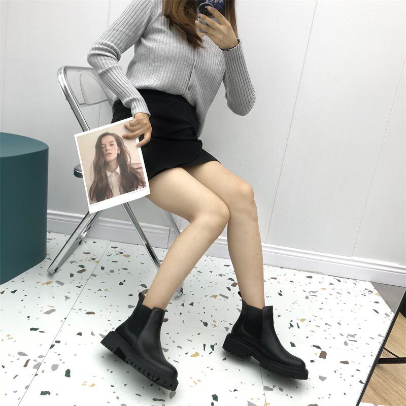 切尔西靴女2024冬季断码处理真皮女鞋时尚厚底耐磨牛皮加绒烟筒靴