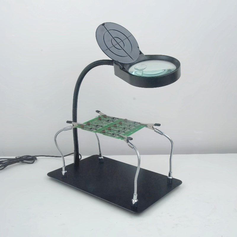 PDOK夹台式电路板维修用放大镜带LED灯工作台固定万向支架工业电