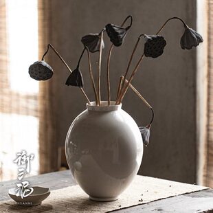 白色陶瓷花瓶月亮罐水培插干花客厅花器高级感陶罐餐厅民宿摆件