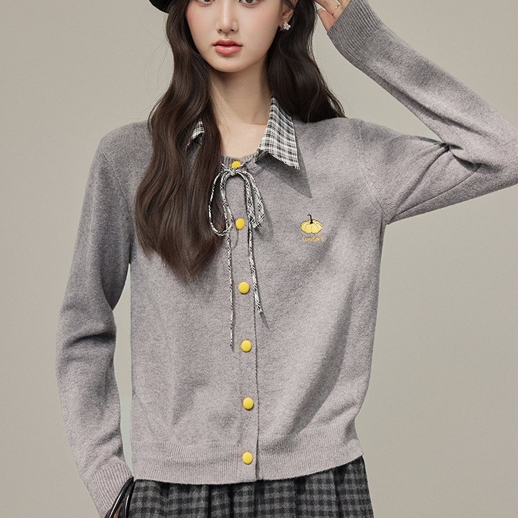 假两件polo领毛衣女秋季新款学院风短款针织衫