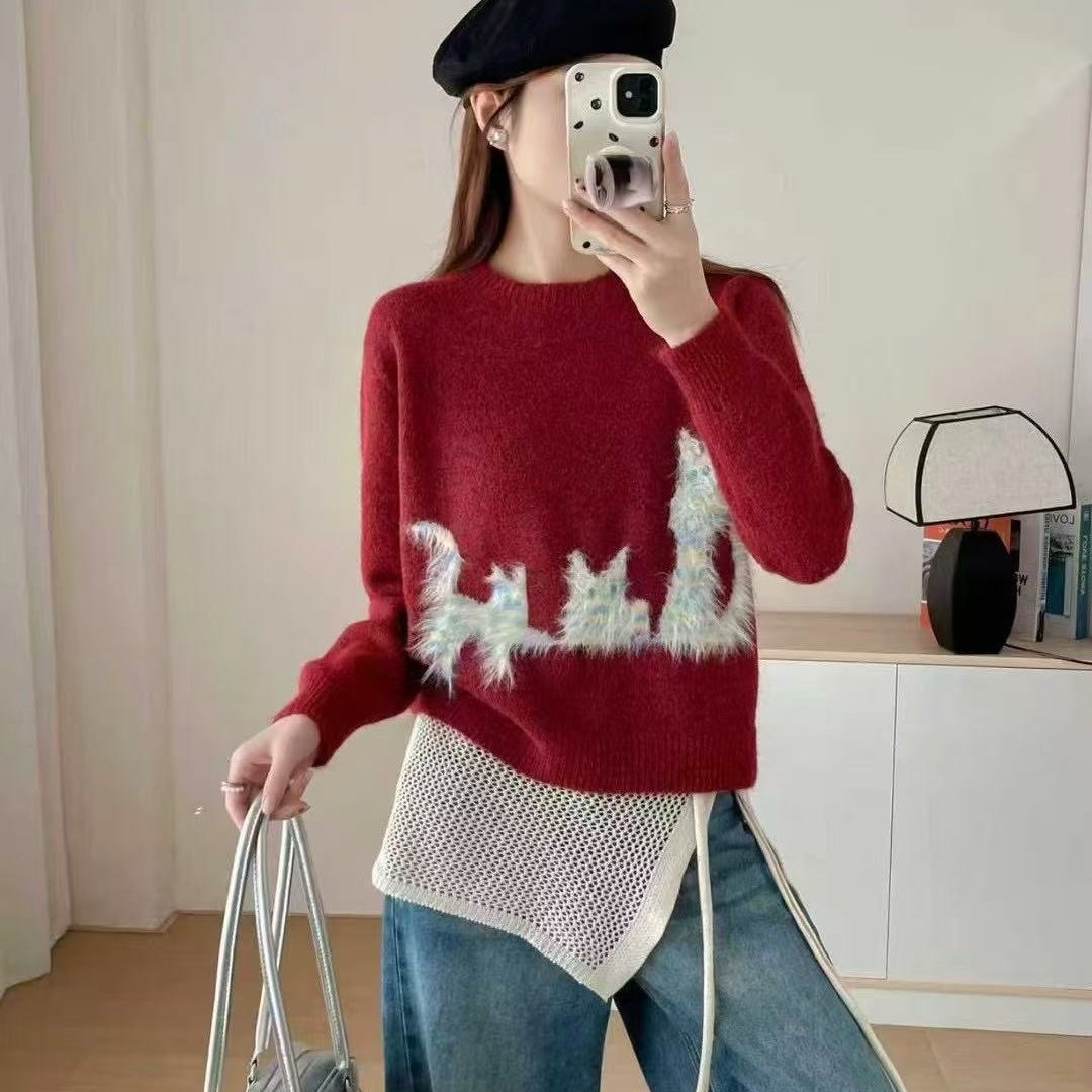 拉毛重工套头韩版秋季新款百搭减龄软糯毛衣女25长袖上衣