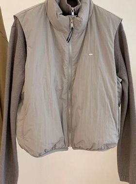 韩系休闲工装风灰色棉服夹棉马甲女秋冬叠穿立领拉链加棉无袖外套