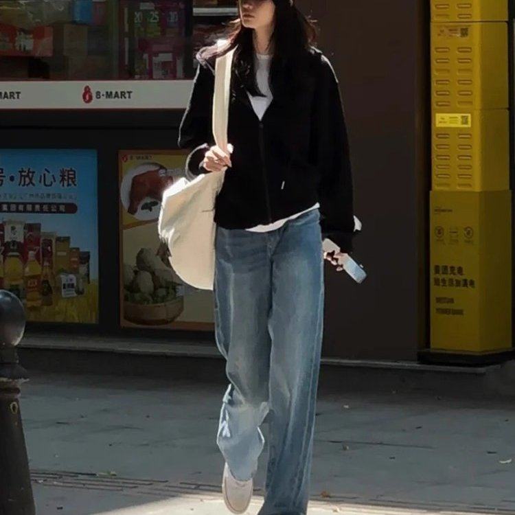 阔腿牛仔裤女春秋款2025年新款薄款时尚潮流小个子高腰窄版直筒裤