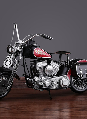 复古怀旧哈雷摩托车客厅电视柜酒柜仿真铁艺车模型家居装饰品摆件