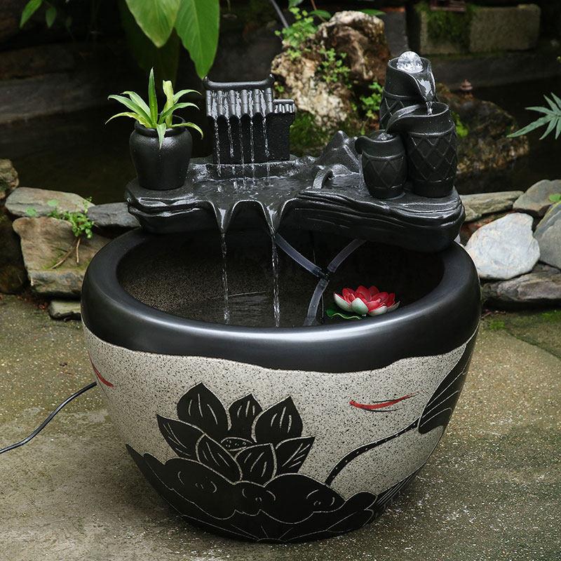 大型陶瓷流水鱼缸水缸阳台造景水循环鱼缸办公室客厅养鱼缸落地缸