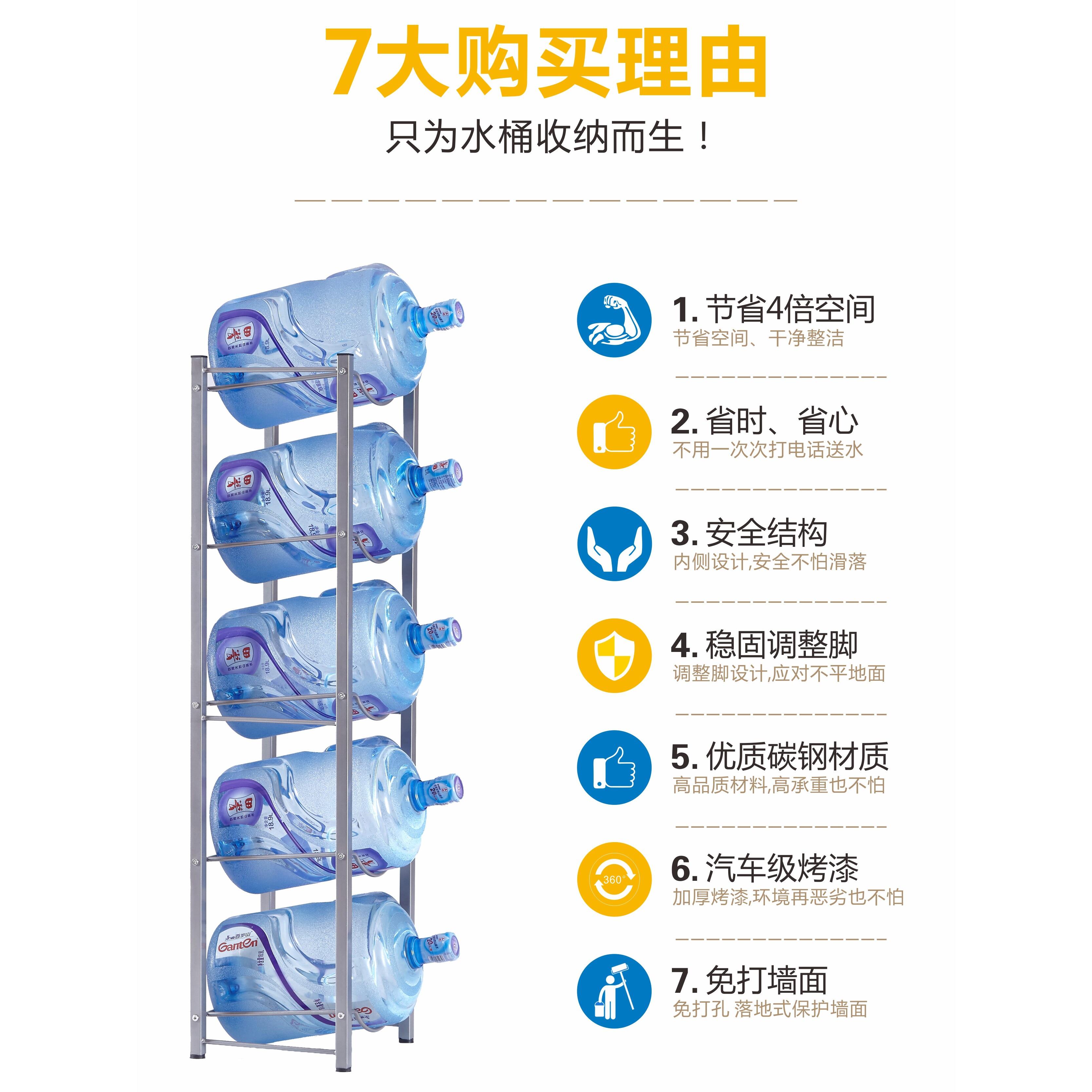 16.8--20L大桶 桶装水纯净水桶收纳展示架子,双排三、四层含置物