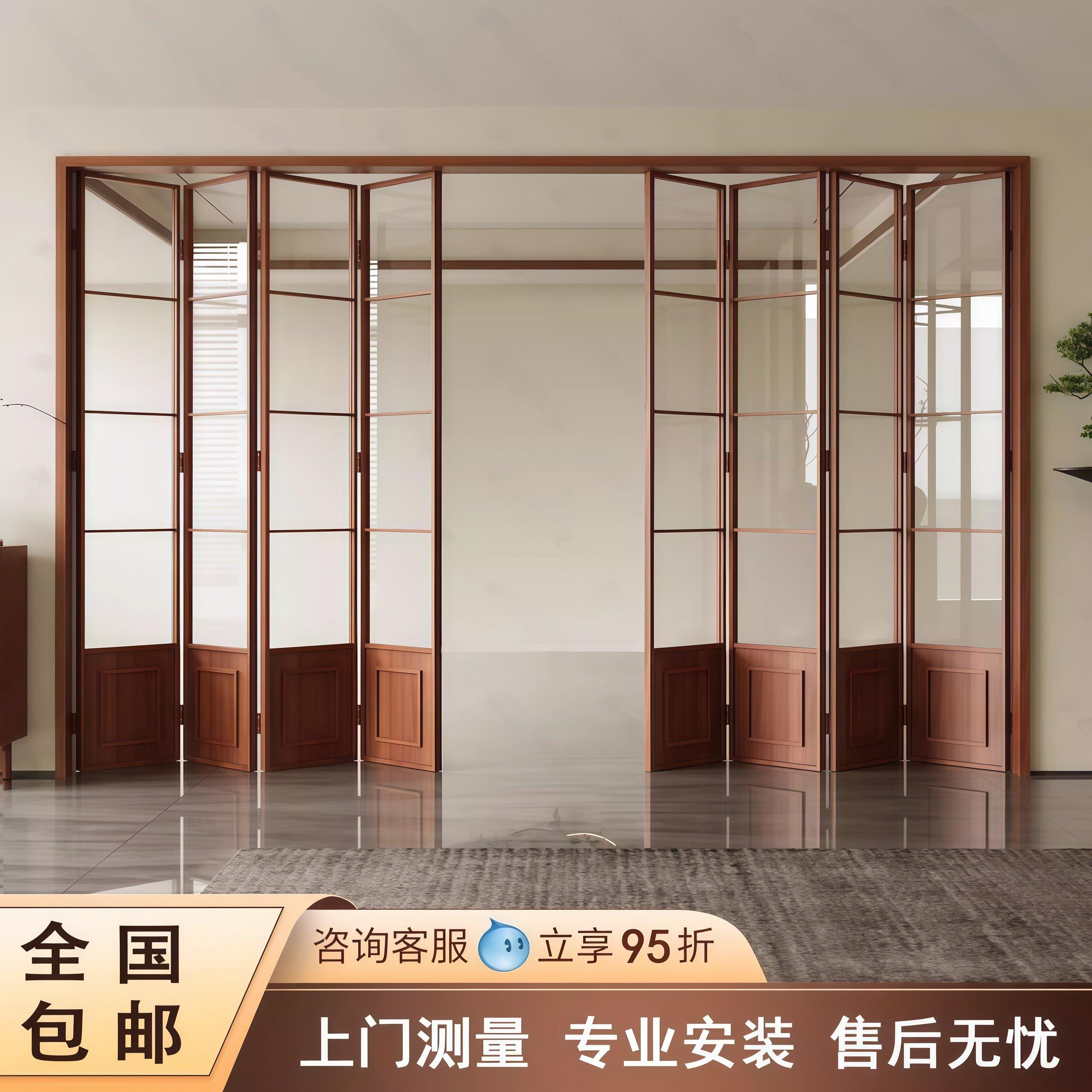 法式复古折叠拉门开放式厨房隔断门阳台卧室三联动吊轮平移门