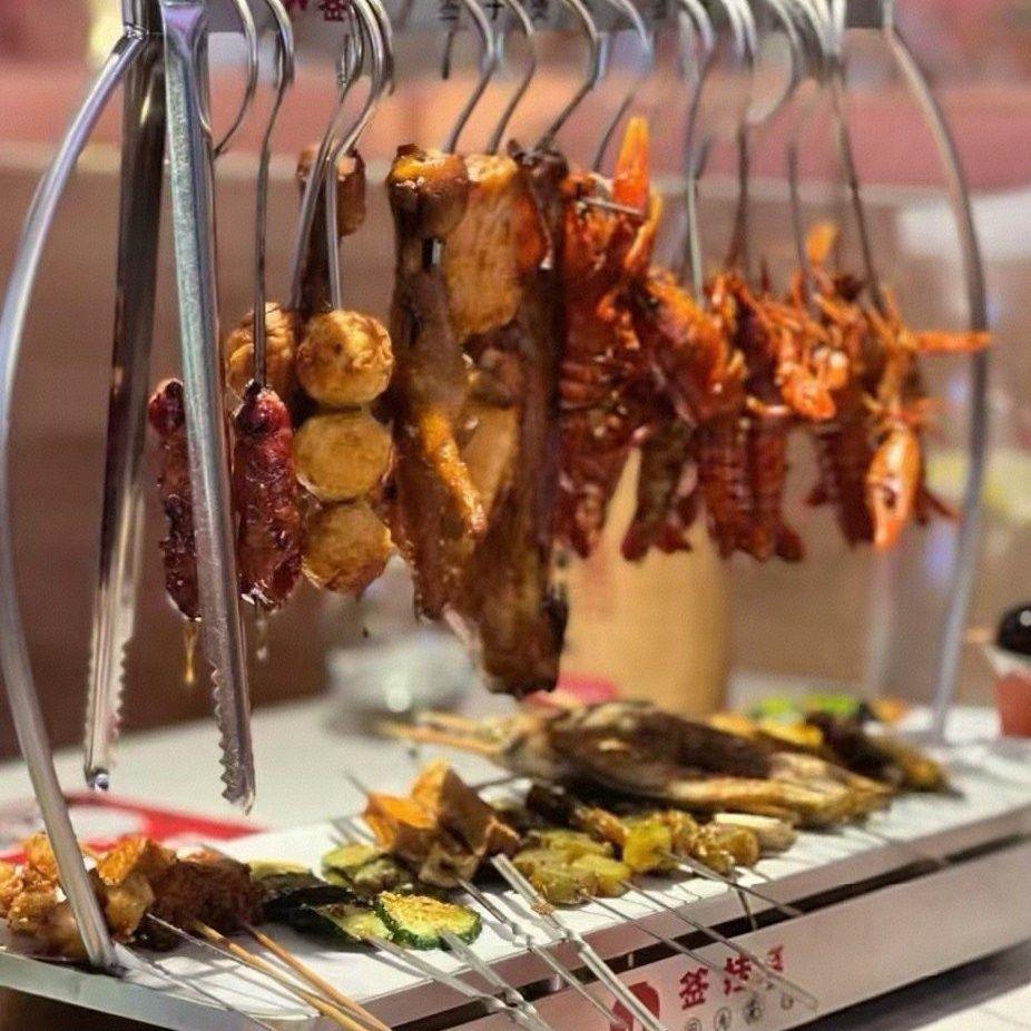 挂肉专用架子烧烤全套加热吊炉盘子保温肉串不锈钢一体特厚烧烤架