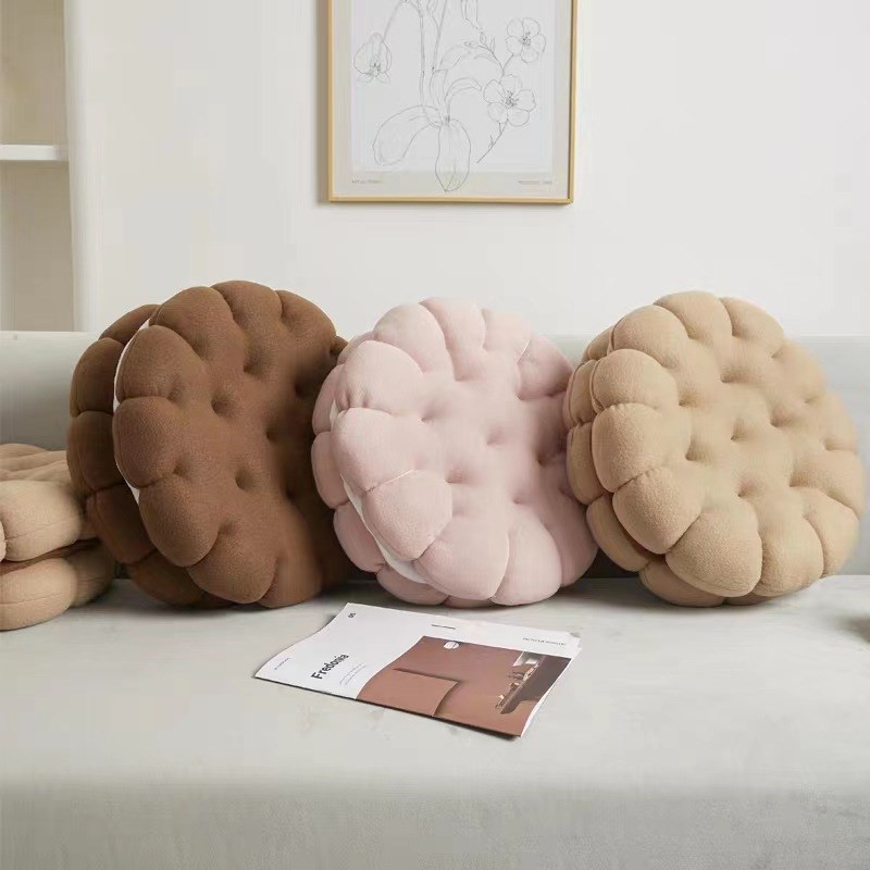 夹心饼干坐垫短毛绒超软超可爱学生少女办公室纯色椅垫飘窗蒲团垫