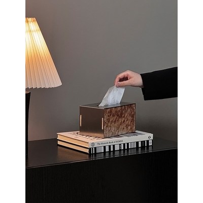 MIYU LIVING 轻奢不锈钢纸巾盒高级感家居摆件客厅桌面装饰抽纸盒