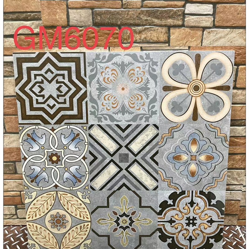 阳台瓷砖庭院子仿古卫生间水泥砖地砖C黑白复古厨房小花砖600x600
