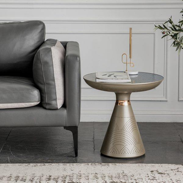 慵懒空间北欧钢化玻璃茶几小户型意式金属小桌子现代圆形创意茶台