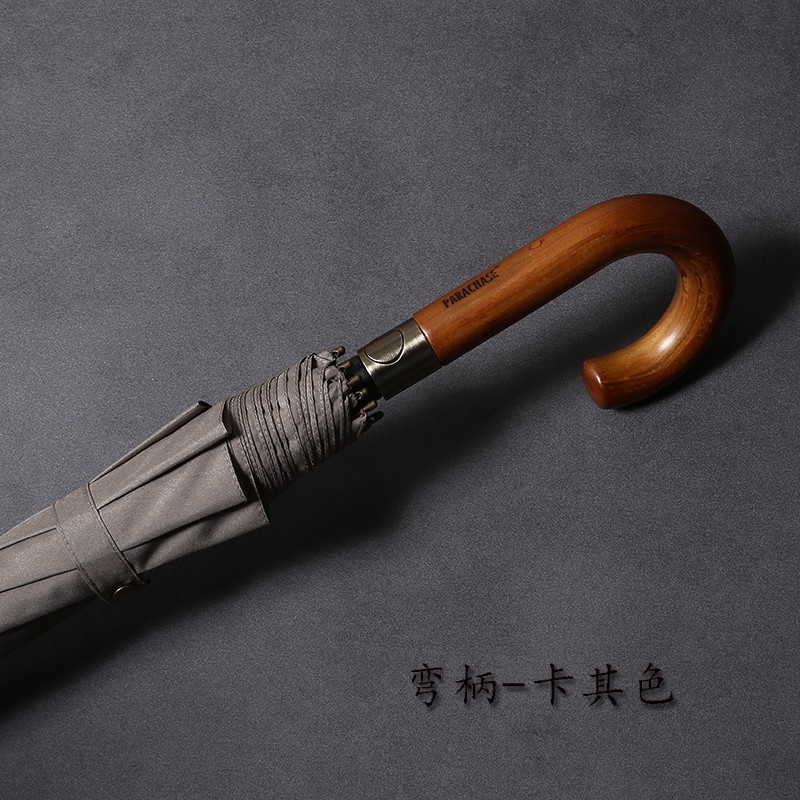 122cm加大双层防风实木手柄自动雨伞I长柄商务复古双人直柄伞男女