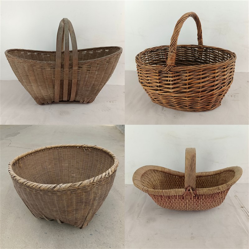 老竹编篮子老e物件民俗收藏手提篮筐农村旧篮筐农家乐复古怀旧装