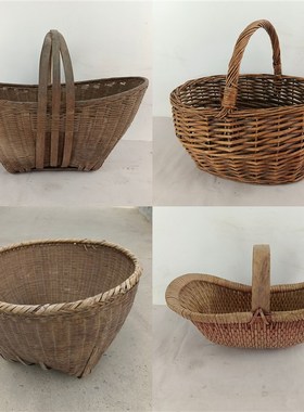 老竹编篮子老e物件民俗收藏手提篮筐农村旧篮筐农家乐复古怀旧装