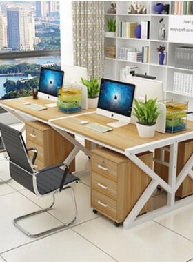 白色四人位办公桌 简约现代6人职C员桌椅组合办公室多人员工位椅