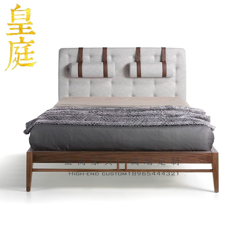 北美黑胡桃木床全实木家具软靠现代简约1.8米双人床W原木轻奢定制
