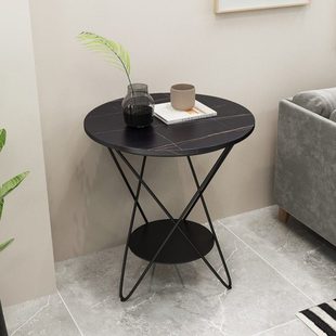 北欧轻奢双层岩板单人金属小茶几花几客厅时尚简约边几床头桌柜