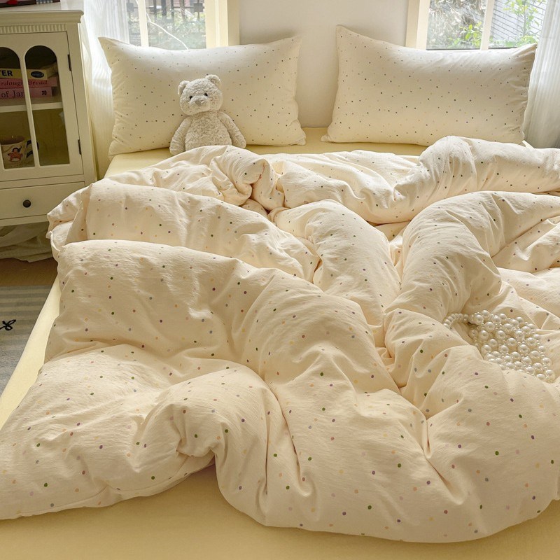 提花云感四件g套双层纱被套少女床上用品小碎花床单床笠三件套