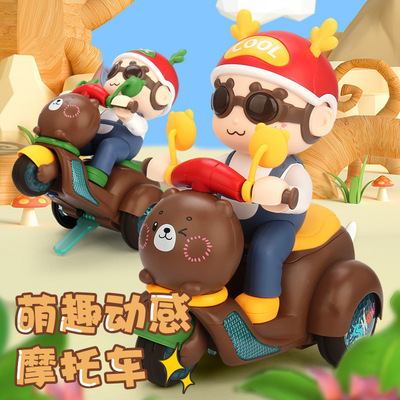 跨境儿童特技电动三轮车可爱小熊萌趣动感摩托车灯光音乐电动玩具