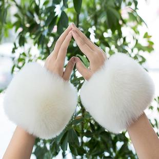 冬季仿皮草毛毛袖口套手圈假袖女加厚大狐狸毛绒保暖防风护手腕套