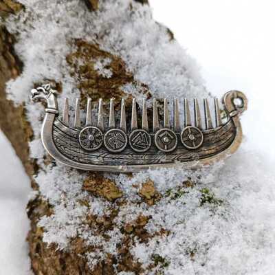 Viking Drakkar Beard Comb Hand-Cast Metal维京龙骨胡须梳手工