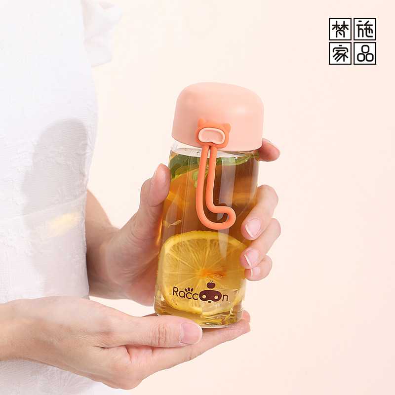 卡通玻璃随手杯提手便携水杯礼品广告水晶杯子随行圣诞节商务礼品