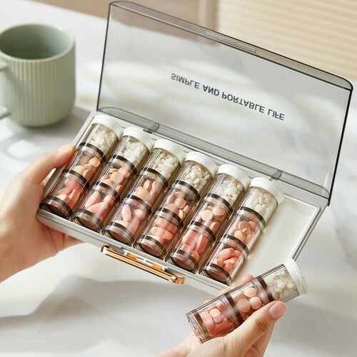 积加收纳盒分装储物收纳罐透明密封防潮分类药丸分格随身收纳盒