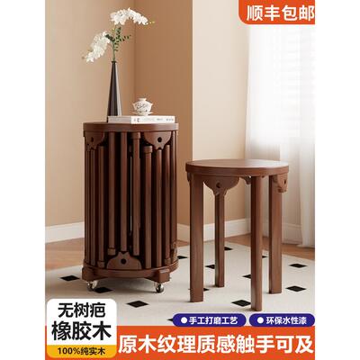 实木圆凳六合一家居堆叠式客厅餐桌原木新中式备用叠叠凳