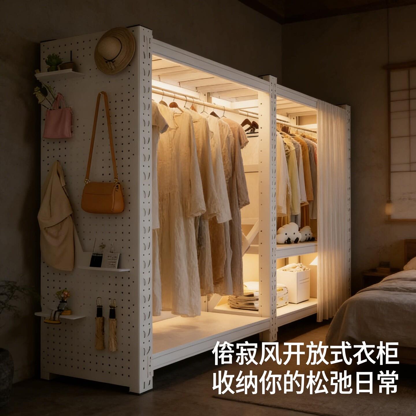 货架衣柜家用卧室出租房衣物简易组装收纳落地洞洞板金属角钢衣架