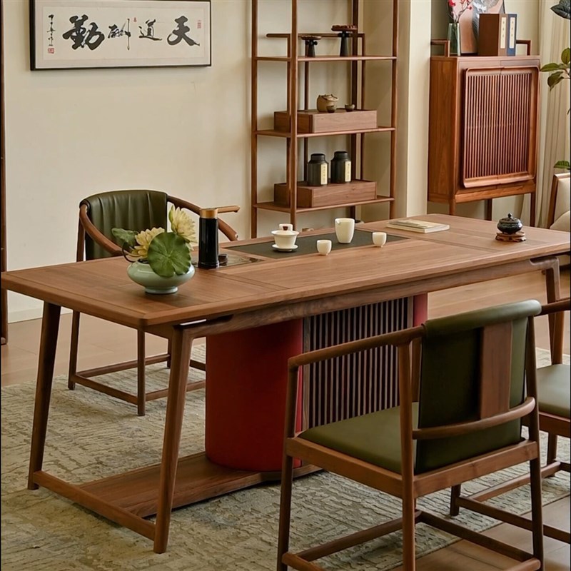 北美黑胡桃c木实木茶桌茶盘一体禅意茶室高档客厅家用大户型泡茶