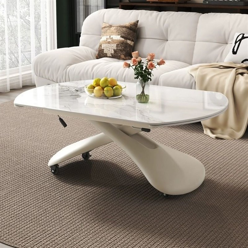 升降茶几餐桌两用一体岩板茶几小户型简约多功能折叠X方变圆升降