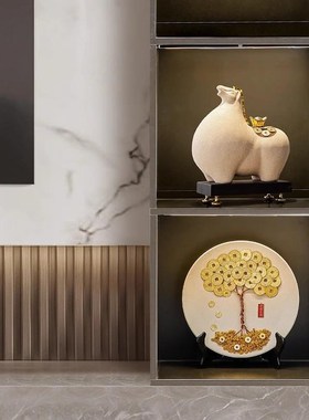 马上有钱摆件陶瓷招财办公室客厅高档家I居酒柜玄关装饰品开业礼