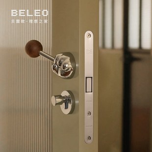 胡桃木室内门锁卧室复古磁吸静音房门F锁现代木门分体锁实木门把