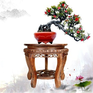 鸡翅木增高花盆鱼缸奇石底座花瓶石头花架子实木摆件木座圆形托盘