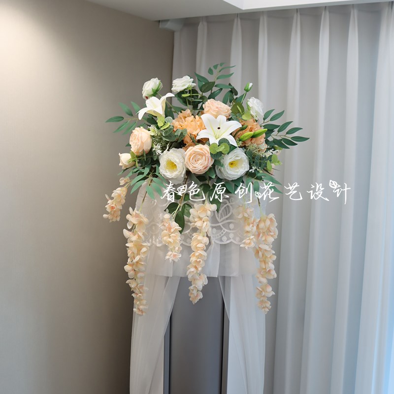 空调柜机冰箱顶上的装饰品摆件斗柜公司前台迎宾台下垂桌摆仿真花