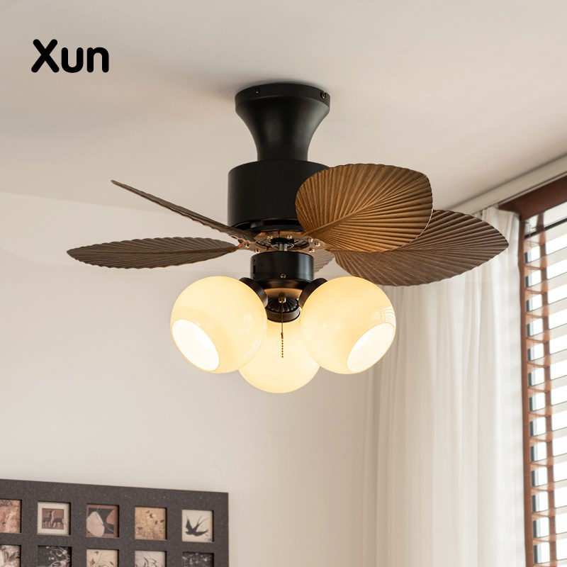 芭蕉叶中古风扇灯个性法式电扇灯美式复古餐厅灯南洋风卧室吸顶灯