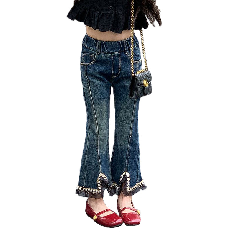 女童裤子儿童牛仔裤春秋2023新款童装洋派秋装宝宝时髦秋冬喇叭裤